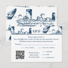 Cartão de RSVP Boston Toile Navy