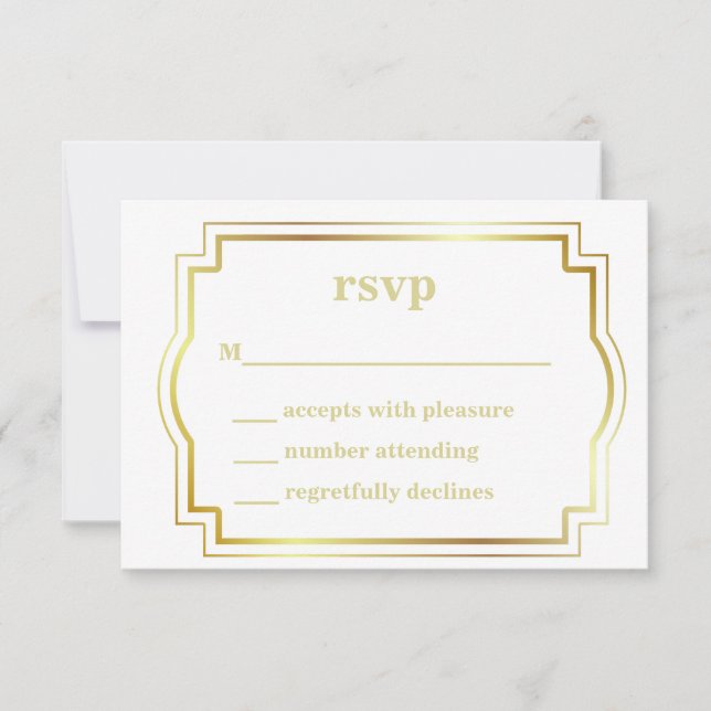 Cartão de RSVP Branco e Dourado (Frente)