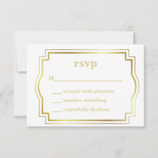Cartão de RSVP Branco e Dourado