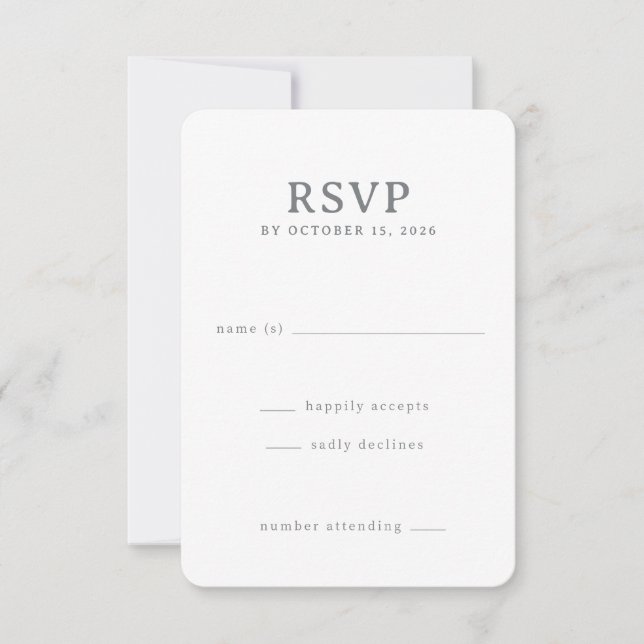 Cartão de RSVP Branco Elegante (Frente)