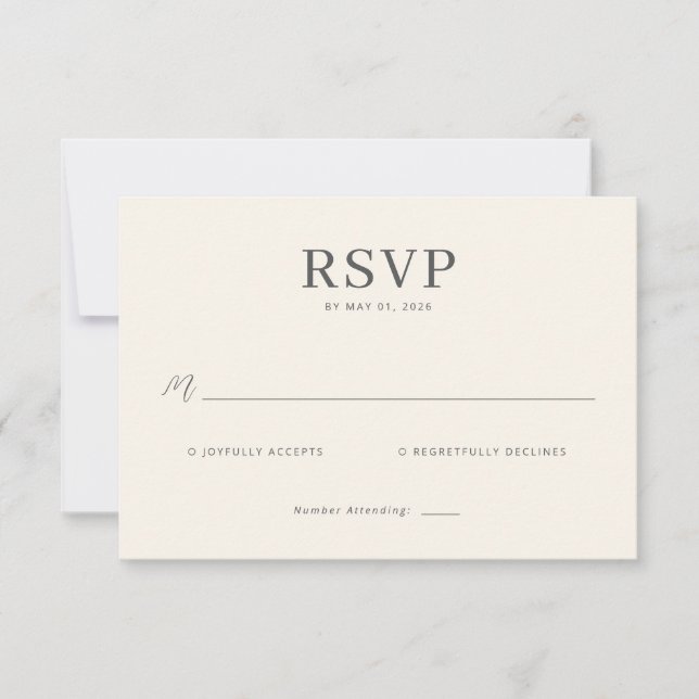 Cartão de RSVP Branco Elegante (Frente)
