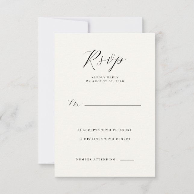 Cartão de RSVP Branco Elegante (Frente)