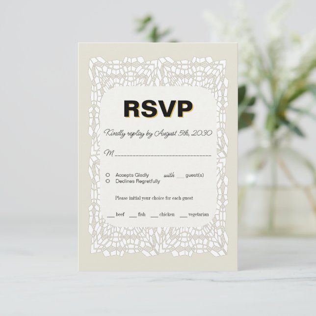 Cartão de RSVP branco elegante personalizado para  (Em pé/Frente)