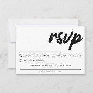 Cartão de RSVP Branco Simples Com Escolha de Refei