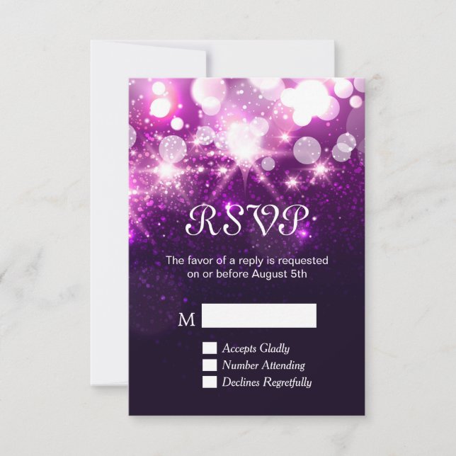 Cartão de RSVP - Brilho de Glitter Roxo na Moda (Frente)