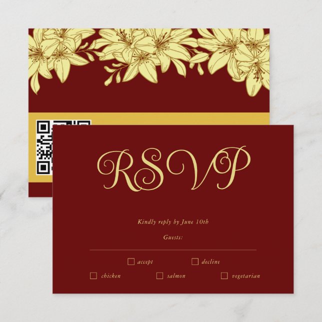 Cartão de RSVP Burgundy e Dourado Elegante (Frente/Verso)