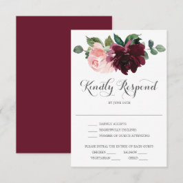 Cartão de RSVP Burgundy Vermelho Casamento