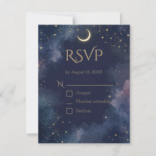 Cartão de RSVP Celestial Escuro   Lua Crescente & 