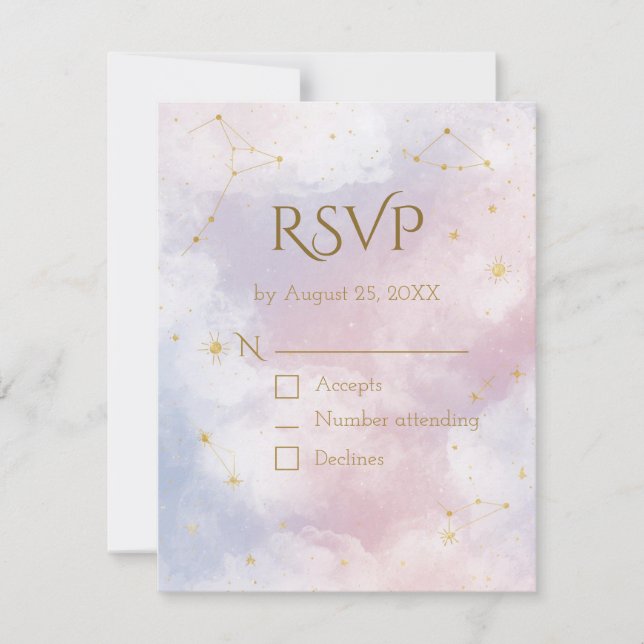 Cartão de RSVP Celestial Rosa | Estrelas Aquarela (Frente)