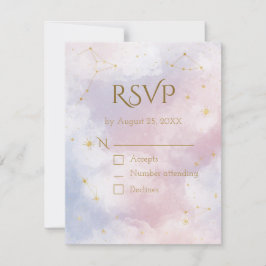 Cartão de RSVP Celestial Rosa | Estrelas Aquarela