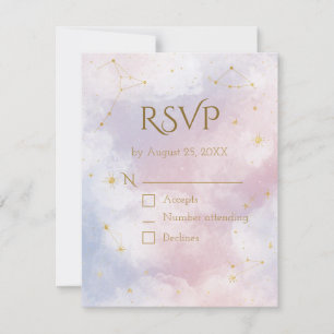 Cartão de RSVP Celestial Rosa Estrelas Aquarela
