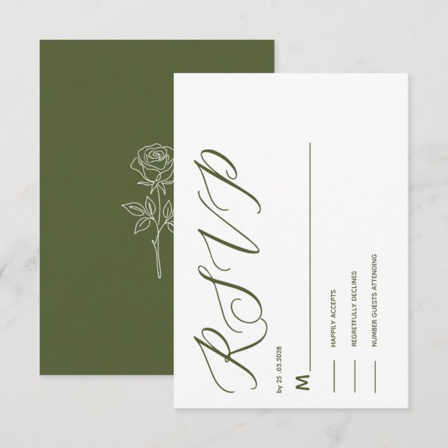 CARTÃO DE RSVP CLÁSSICO OLIVA VERDE (Frente/Verso)