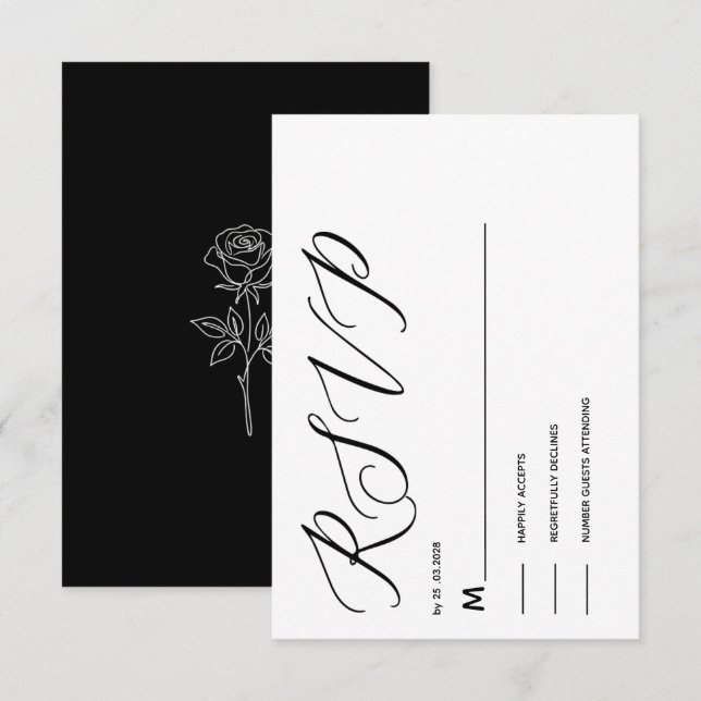 cartão de RSVP clássico simples e elegante preto e (Frente/Verso)