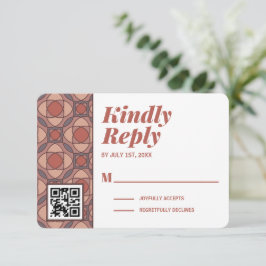 Cartão de RSVP com Código QR Art Deco Marsala e Ca