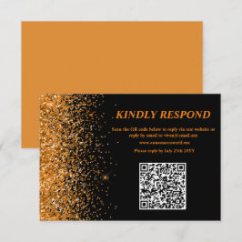 Cartão de RSVP com Código QR e Brilho Dourado