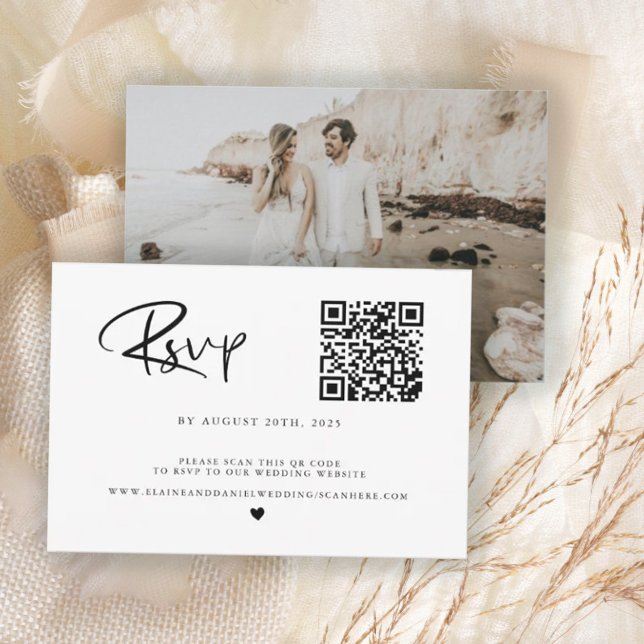 Cartão de RSVP com Código QR em Preto e Branco (Criador carregado)