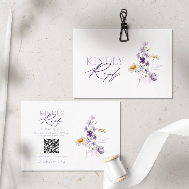 Cartão de RSVP com Código QR Floral Elegante (Criador carregado)