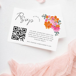 Cartão de RSVP com Código QR Floral Vibrante Rosa 