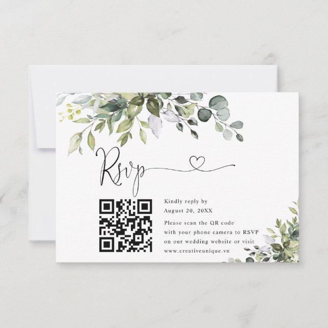 Cartão de RSVP com Código QR para Site de Casament (Frente)