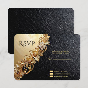 Cartão de RSVP com Embelezamentos Florais Dourados