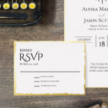 Cartão de RSVP com Folha Dourada e Borda Deckle