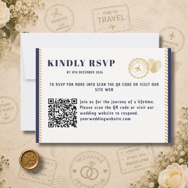 Cartão de RSVP com QR-Code e Monograma de Casament (Enclosure Cards wedding destination)