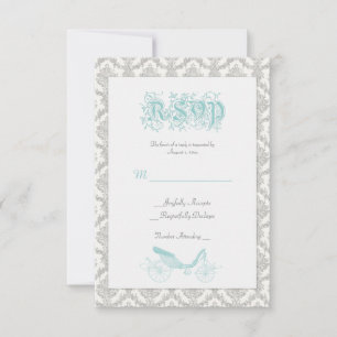 Cartão de RSVP Conto de Fadas Damask Turquesa