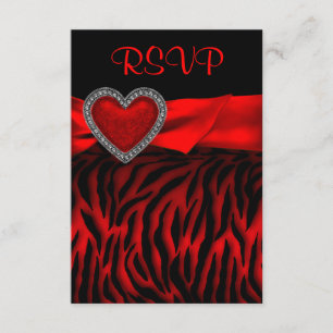 Cartão de RSVP Coração Vermelho Zebra Vermelha