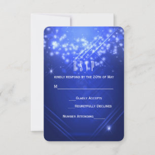 Cartão de RSVP da Festa Blue Sparkle Glamour Club 
