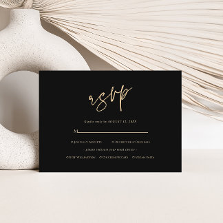 Cartão de RSVP de Aniversário de 50 anos em Preto 