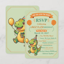 Cartão de RSVP de Aniversário de Menino Dinossauro