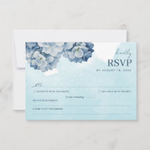 Cartão de RSVP de Aquarela de Hortênsia Azul Elega