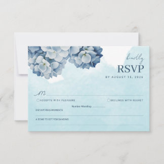 Cartão de RSVP de Aquarela de Hortênsia Azul Elega
