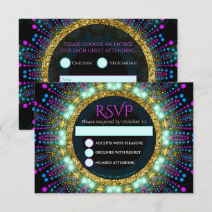Cartão de RSVP de Bat Mitzvah Groovy Glow Blacklig
