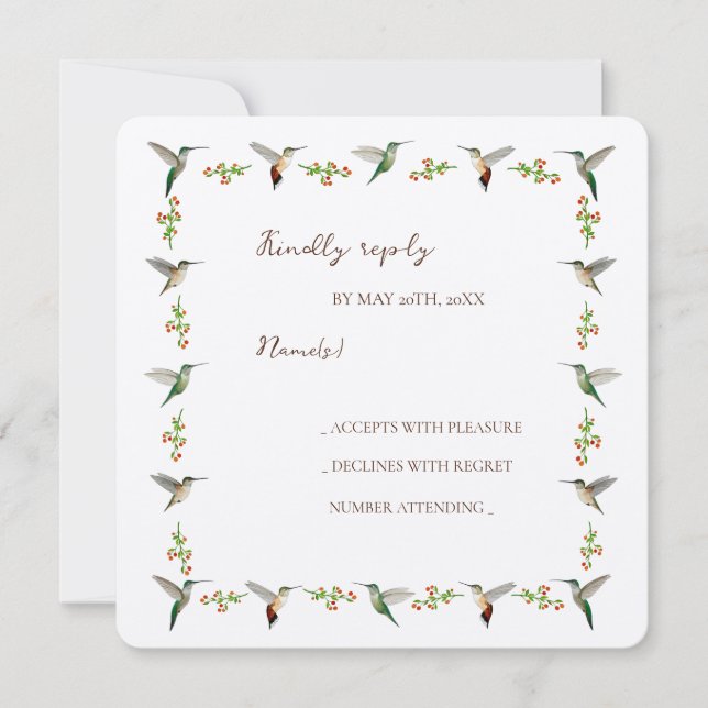Cartão de RSVP de Beija-flor Personalizado (Frente)