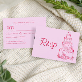 Cartão de RSVP de Bolo de Noiva Rosa com Código QR