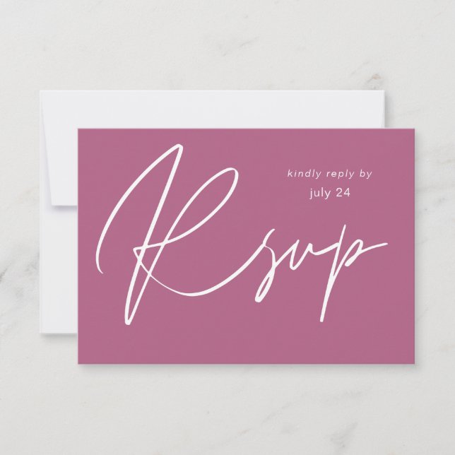 Cartão de RSVP de Caligrafia MOD Rosa Roxo com Ref (Frente)