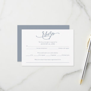 Cartão de RSVP de Casamento Azul Empoeirado com Es