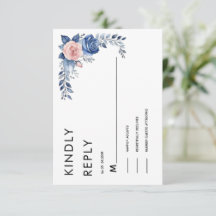 Cartão de RSVP de Casamento Azul Floral