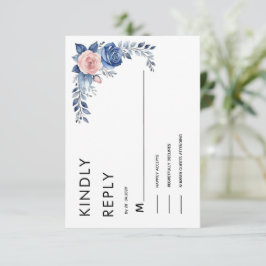 Cartão de RSVP de Casamento Azul Floral