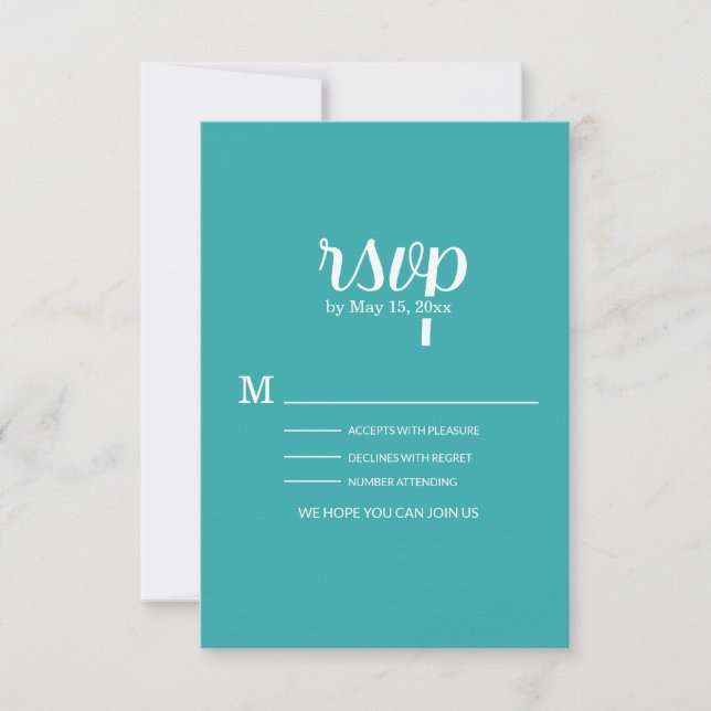 Cartão de RSVP de Casamento Azul Turquesa Branco (Frente)
