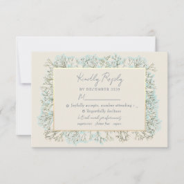 Cartão de RSVP de casamento Blue Dusty com flores 
