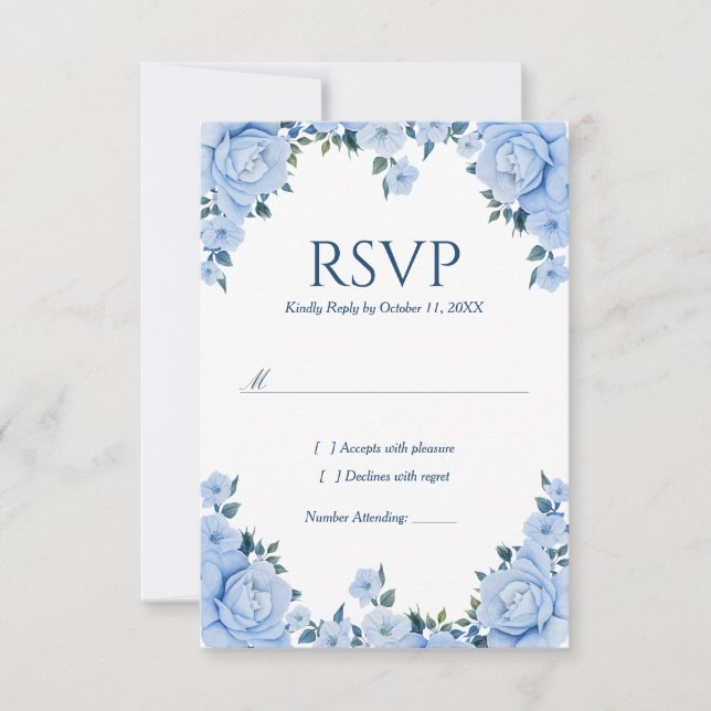 Cartão de RSVP de casamento Blue Roses (Frente)