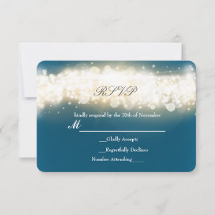 Cartão de RSVP de Casamento Blue Sparkle Light Bla