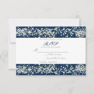 Cartão de RSVP de casamento Blue & White Babys Bre