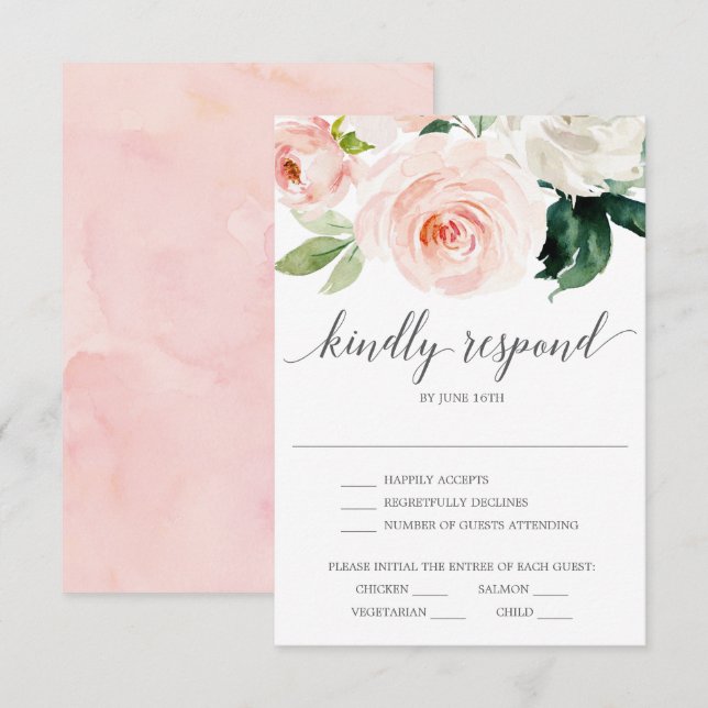 Cartão de RSVP de Casamento Blushing Blooms (Frente/Verso)
