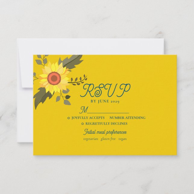 Cartão de RSVP de Casamento Boho Girassol (Frente)