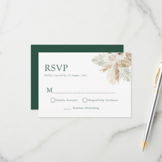 cartão de RSVP de casamento boho pampas verde