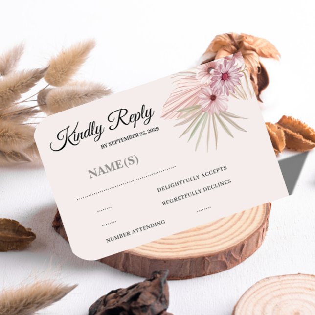 Cartão de RSVP de Casamento Botânico Boho Neutro (Criador carregado)