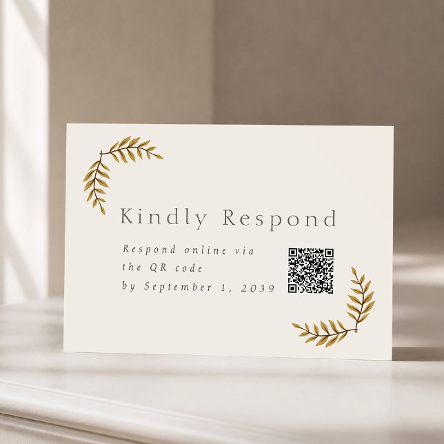 Cartão de RSVP de Casamento Botânico Dourado com C (Criador carregado)